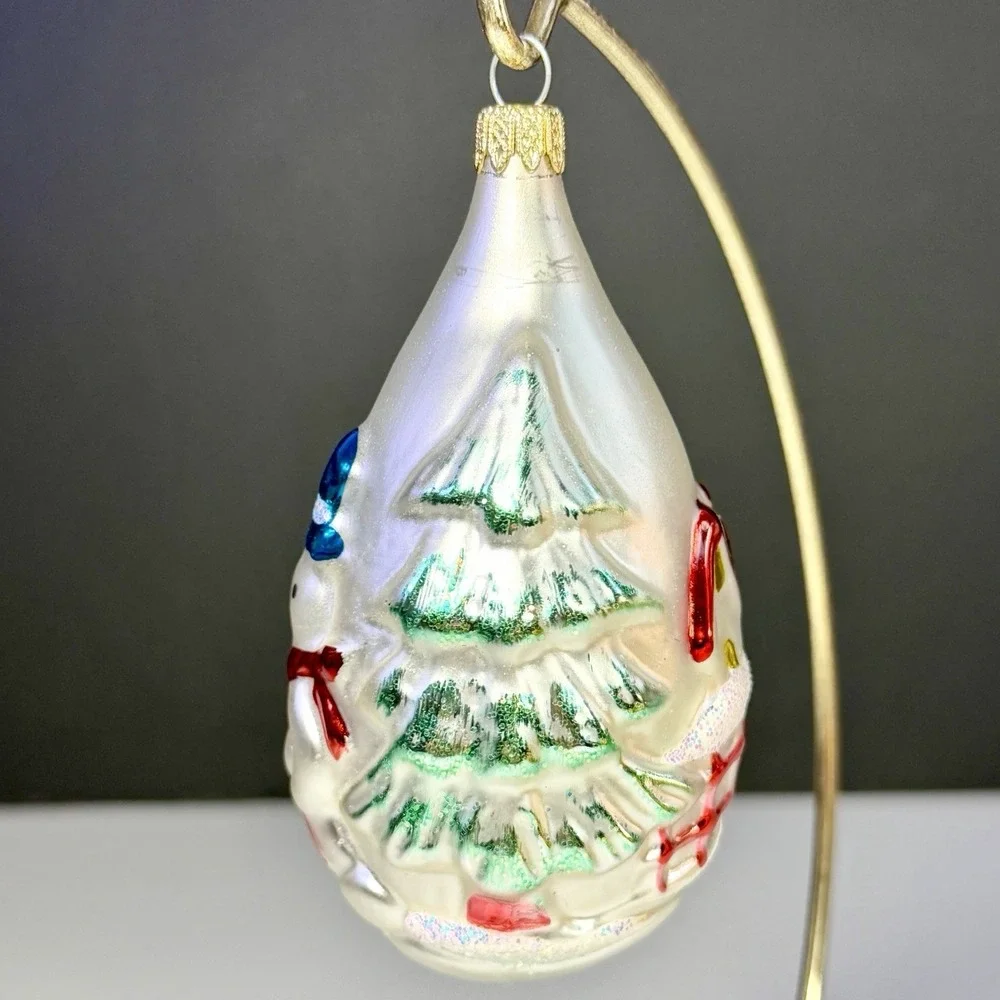 VTG Columbia Forest Pattern Mercury Glass Snowman Christmas Teardrop Ornament 4